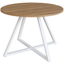 Mesa de Jantar Redonda 110cm Pés Industrial Idea A03 Nogal Sevilha Branco - Lyam Decor Mesa de Jantar Redonda 110cm Pés Industrial Idea A03 Nogal Sevilha Branco - Lyam Decor