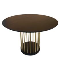 Mesa de Jantar Redonda 120cm com Base Dourada e Tampo em Madeira Ébano Veneza Exclusiva