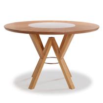 Mesa de Jantar Redonda 120cm com Vidro Giratório no Tampo Amêndoa