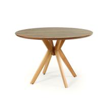 Mesa de Jantar Redonda 120cm Marci Premium em Madeira Maciça e MDF - Natural - Magazine Decor