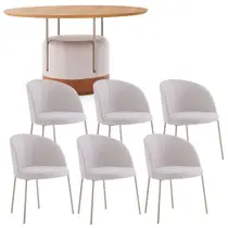 Mesa de Jantar Redonda 1,4m Base Estofada com 6 cadeiras MDF