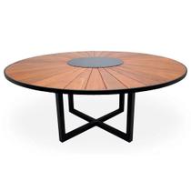Mesa de Jantar Redonda 1,50m Zurick Tampo Madeira Centro Giratório Alumínio