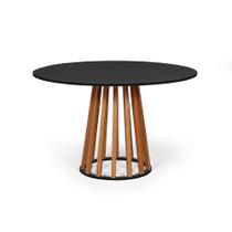 Mesa de Jantar Redonda 4 Lugares 90cm em MDF e Madeira Maciça Gabi Preta - Straub Web