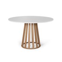 Mesa de Jantar Redonda 4 Lugares 90cm em MDF Gabi Branco e Jade
