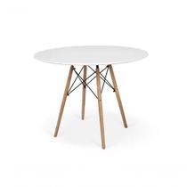 Mesa De Jantar Redonda 4 Lugares Eames Eiffel Wood 100cm Branca