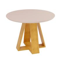 Mesa de Jantar Redonda 4 Lugares Tampo Chanfrado 103,5cm com Vidro Kiara Cedro/Off White - DJ Móveis