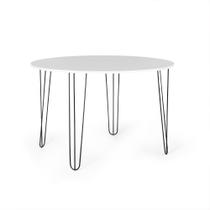 Mesa de Jantar Redonda 6 Lugares 120cm Base de Ferro Hairpin Branco - Straub Web Mesa de Jantar Redonda 6 Lugares 120cm Base de Ferro Hairpin Branco - Straub Web