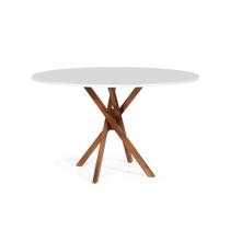 Mesa de Jantar Redonda 6 Lugares 120cm em Madeira June Branca - Straub Web Mesa de Jantar Redonda 6 Lugares 120cm em Madeira June Branca - Straub Web