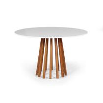 Mesa de Jantar Redonda 6 Lugares 120cm em MDF e Madeira Maciça Tália Branca