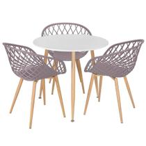 Mesa de jantar redonda 80 cm branco + 3 cadeiras Clarice Nest