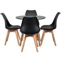Mesa De Jantar Redonda 80cm 4 Cadeiras Estofadas Leda Preto