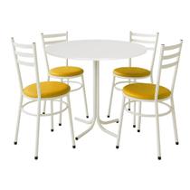 Mesa de Jantar Redonda 80cm Branca Com 4 Cadeiras Estofada Branca