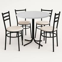 Mesa de Jantar Redonda 80cm Branca Com 4 Cadeiras Estofada Preta