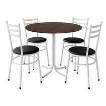 Mesa de Jantar Redonda 80cm Imbuia Com 4 Cadeiras Estofada Branca
