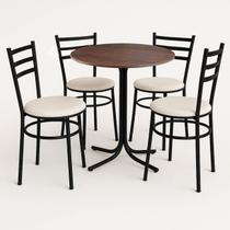Mesa de Jantar Redonda 80cm Imbuia Com 4 Cadeiras Estofada Preta Mesa de Jantar Redonda 80cm Imbuia Com 4 Cadeiras Estofada Preta