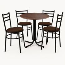 Mesa de Jantar Redonda 80cm Imbuia Com 4 Cadeiras Estofada Preta Mesa de Jantar Redonda 80cm Imbuia Com 4 Cadeiras Estofada Preta