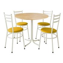 Mesa de Jantar Redonda 80cm Pinus Com 4 Cadeiras Estofada Branca