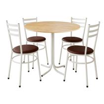 Mesa de Jantar Redonda 80cm Pinus Com 4 Cadeiras Estofada Branca Mesa de Jantar Redonda 80cm Pinus Com 4 Cadeiras Estofada Branca