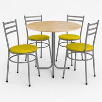 Mesa de Jantar Redonda 80cm Pinus Com 4 Cadeiras Estofada Cinza