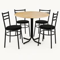 Mesa de Jantar Redonda 80cm Pinus Com 4 Cadeiras Estofada Preta Mesa de Jantar Redonda 80cm Pinus Com 4 Cadeiras Estofada Preta