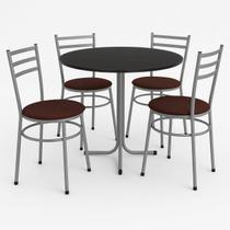 Mesa de Jantar Redonda 80cm Preta Com 4 Cadeiras Estofada Cinza Mesa de Jantar Redonda 80cm Preta Com 4 Cadeiras Estofada Cinza