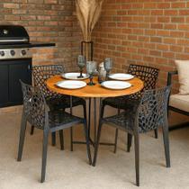 Mesa De Jantar Redonda 80cm Tampo Em Madeira Maciça Cor Imbuia Marrom Pés Em Ferro Industrial Preto