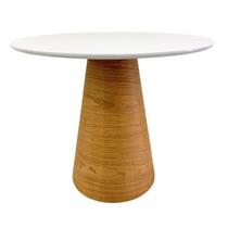 Mesa de Jantar Redonda 90 cm Tampo Laca Branca Base Freijó Horizontal