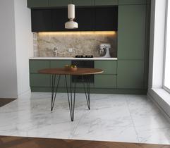 Mesa de Jantar Redonda 90cm Amêndoa Clips 3 Pés Ferro Preto