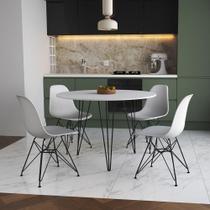 Mesa De Jantar Redonda 90Cm Branca Clips 3 Pés Com 4 Cadeiras Brancas Ferro Preto Cor: Branco Mesa De Jantar Redonda 90Cm Branca Clips 3 Pés Com 4 Cadeiras Brancas Ferro Preto Cor: Branco