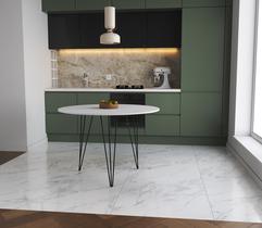 Mesa de Jantar Redonda 90cm Branco Clips 3 Pés Ferro Preto