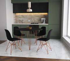 Mesa de Jantar Redonda 90cm Preta Clips 3 Pés com 4 Cadeiras Eames Eiffel Pretas Base Cobre