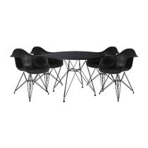 Mesa De Jantar Redonda 90Cm Preta Com 4 Poltronas Pretas Ferro Preto Cor: Preto Mesa De Jantar Redonda 90Cm Preta Com 4 Poltronas Pretas Ferro Preto Cor: Preto