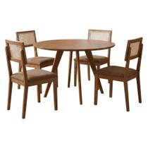 Mesa de Jantar Redonda Acerola Com 4 Cadeiras Estofadas Palmas material sintético ORNAR Mesa de Jantar Redonda Acerola Com 4 Cadeiras Estofadas Palmas material sintético ORNAR