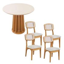 Mesa de Jantar Redonda Base Ripada c/ 4 Cadeiras 100% MDF