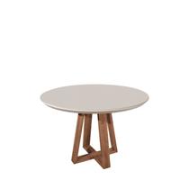 Mesa de Jantar Redonda Benedicta Natural e Vidro Off White 115cm