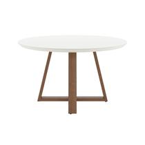Mesa de Jantar Redonda Bennett 115 cm Natural com Vidro Off White