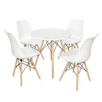 Mesa de Jantar Redonda Branca Eames 110cm 4 Cadeiras 74cm Alt PP 120kg Conjunto para Sala de Jantar e Eventos Mesa de Jantar Redonda Branca Eames 110cm 4 Cadeiras 74cm Alt PP 120kg Conjunto para Sala de Jantar e Eventos