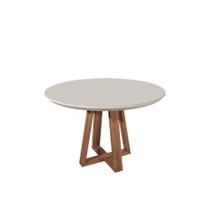 Mesa de Jantar Redonda c/ Vidro para 4 Lugares Bennett 115 cm - Natural c/ Off White