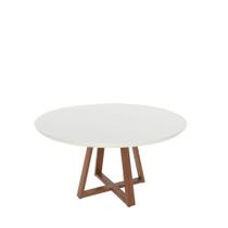 Mesa de Jantar Redonda c/ Vidro para 6 Lugares Bennett 135 cm - Natural c/ Off White Fosco