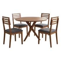 Mesa de Jantar Redonda Cacau 4 Lugares MDF Grafite Milani Movelaria