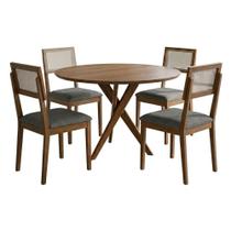 Mesa de Jantar Redonda Cacau Com 4 Cadeiras Estofadas Encanto Linho ORNAR Mesa de Jantar Redonda Cacau Com 4 Cadeiras Estofadas Encanto Linho ORNAR