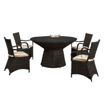 Mesa de Jantar Redonda com 4 Cadeiras Maracaipe Base Aço em Junco - Café - AJA FIBRAS