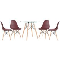 Mesa de jantar redonda com tampo de vidro Eames 80 cm + 4 cadeiras Eiffel DSW - Loft7