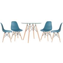 Mesa de jantar redonda com tampo de vidro Eames 80 cm + 4 cadeiras Eiffel DSW - Loft7