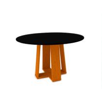Mesa de Jantar Redonda com Tampo de Vidro Isabela Ipê e Preta 135 cm Mesa de Jantar Redonda com Tampo de Vidro Isabela Ipê e Preta 135 cm