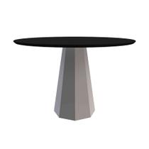 Mesa de Jantar Redonda com Tampo de Vidro Isis Preta e Off White 120 cm