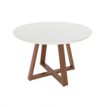 Mesa de Jantar Redonda com Tampo de Vidro Off White Bennett Natural 135 cm Mesa de Jantar Redonda com Tampo de Vidro Off White Bennett Natural 135 cm