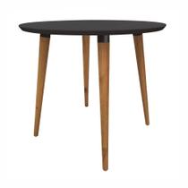 Mesa de Jantar Redonda com Vidro Ivy 90 cm Preto Pés Retrô Castanho - D'Rossi