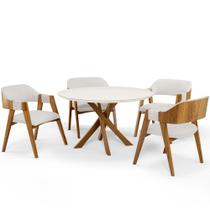 Mesa De Jantar Redonda Cora 120cm Off White M04 com 04 Cadeiras Living Suran Bouclê Cru - Lyam