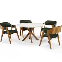 Mesa De Jantar Redonda Cora 120cm Off White M04 com 04 Cadeiras Living Suran material sintético Verde Musgo - Lyam